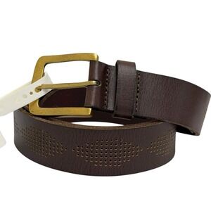 Lucky Brand Men's Size 38 Dark‎ Brown 100% Genuine Leather Perforated Belt NWT